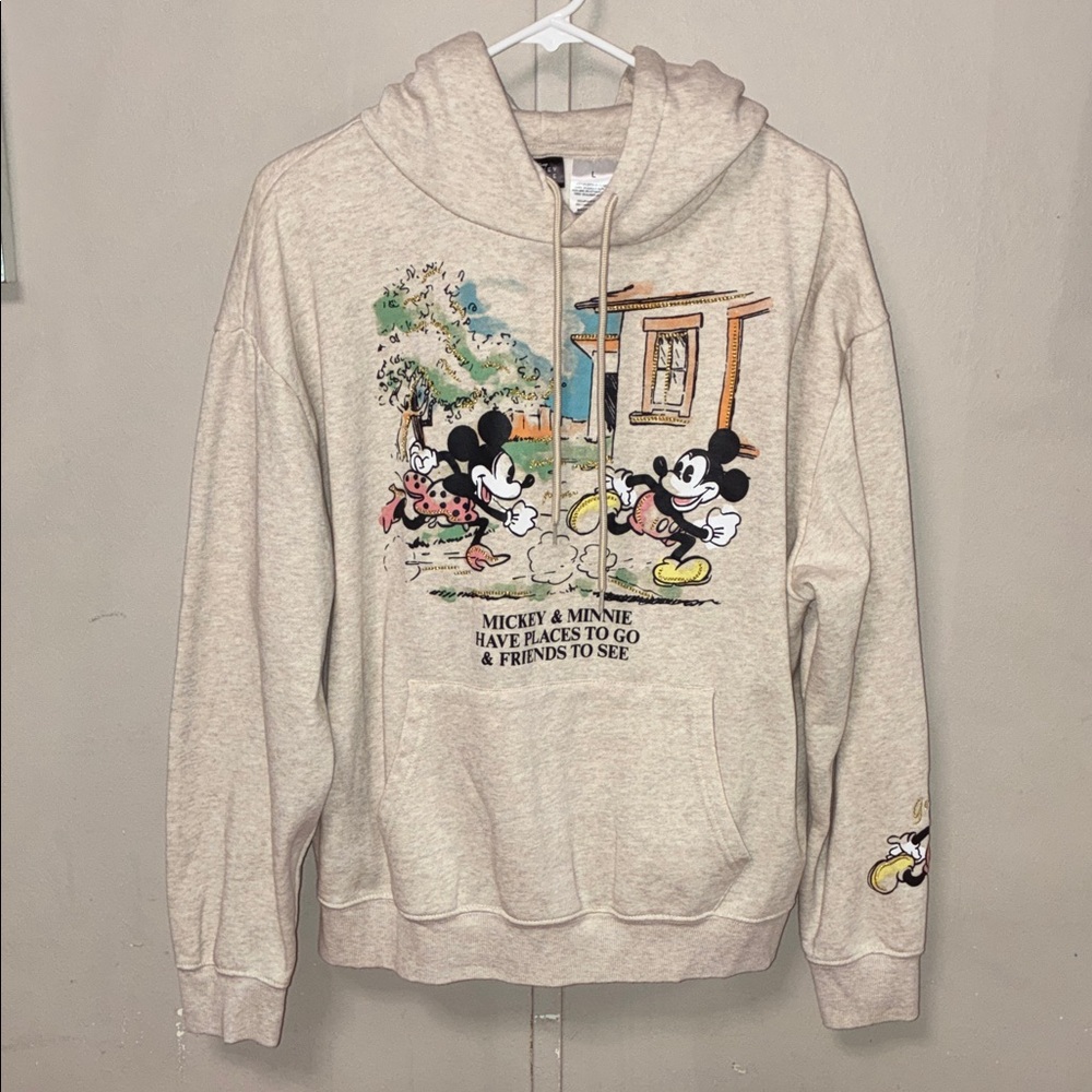 Mickey & Minnie L Cream Tan Graphic Hoodie Places to go Disney